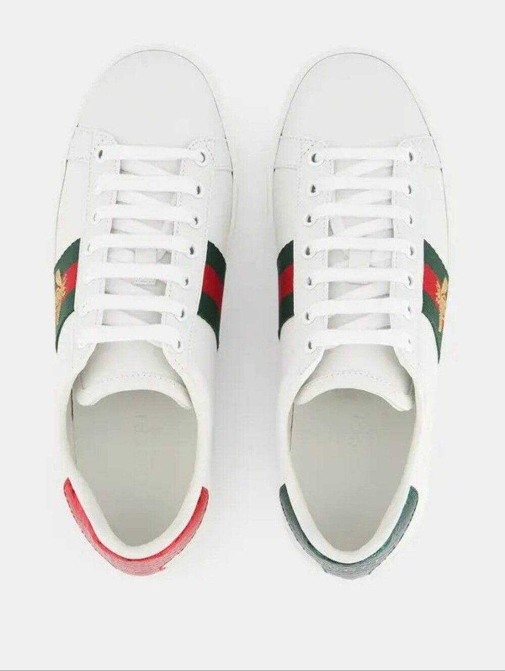 Gucci Men’s White Leather Ace Sneaker with Green-Red Web and Bee - Picture 15 of 16